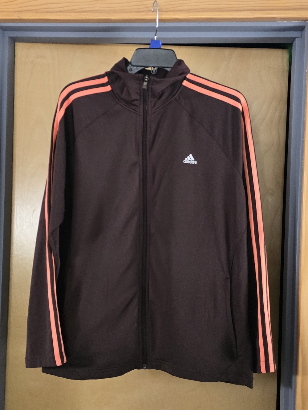 Adidas Dark Brown Track Jacket with Coral Stripes